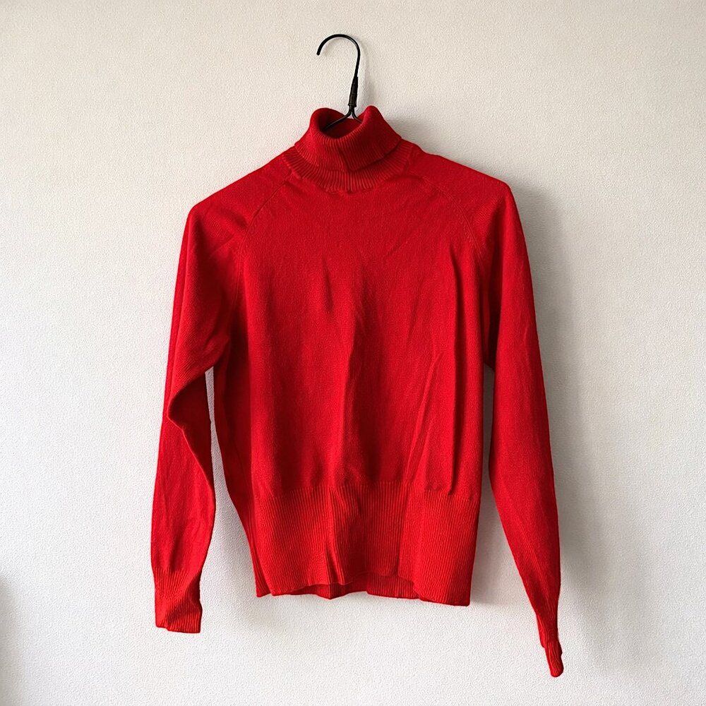 Vintage 90s Talbots Medium Red Turtleneck Sweater Shirt Top Office Work Preppy